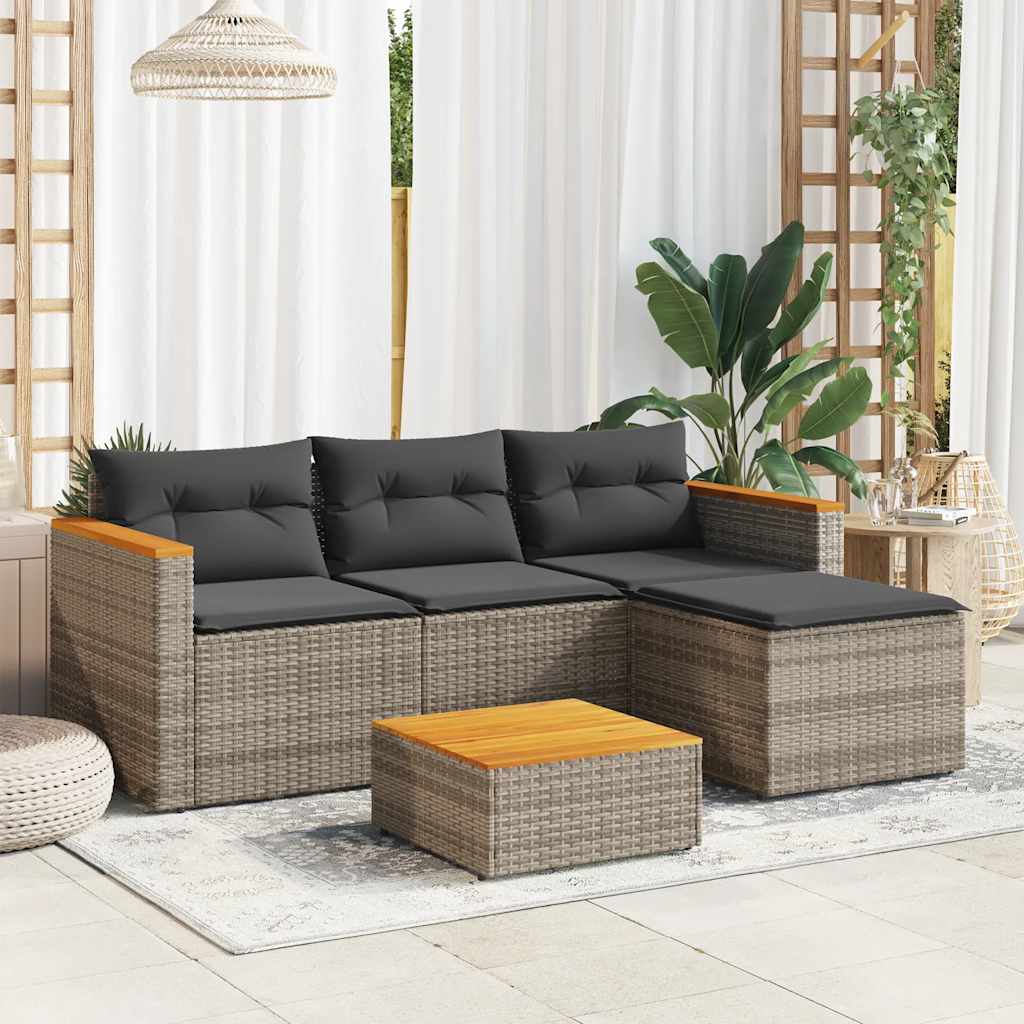 Set Divani da Giardino 3 pz con Cuscini Grigio in Polyrattan | homemem39