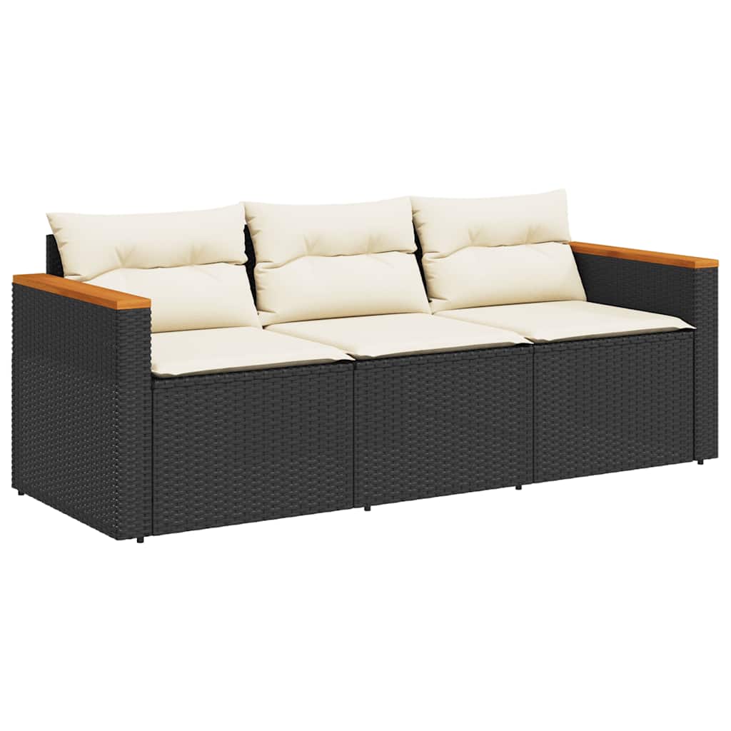 Divano da Giardino a 3 Posti con Cuscini Nero in Polyrattan | homemem39