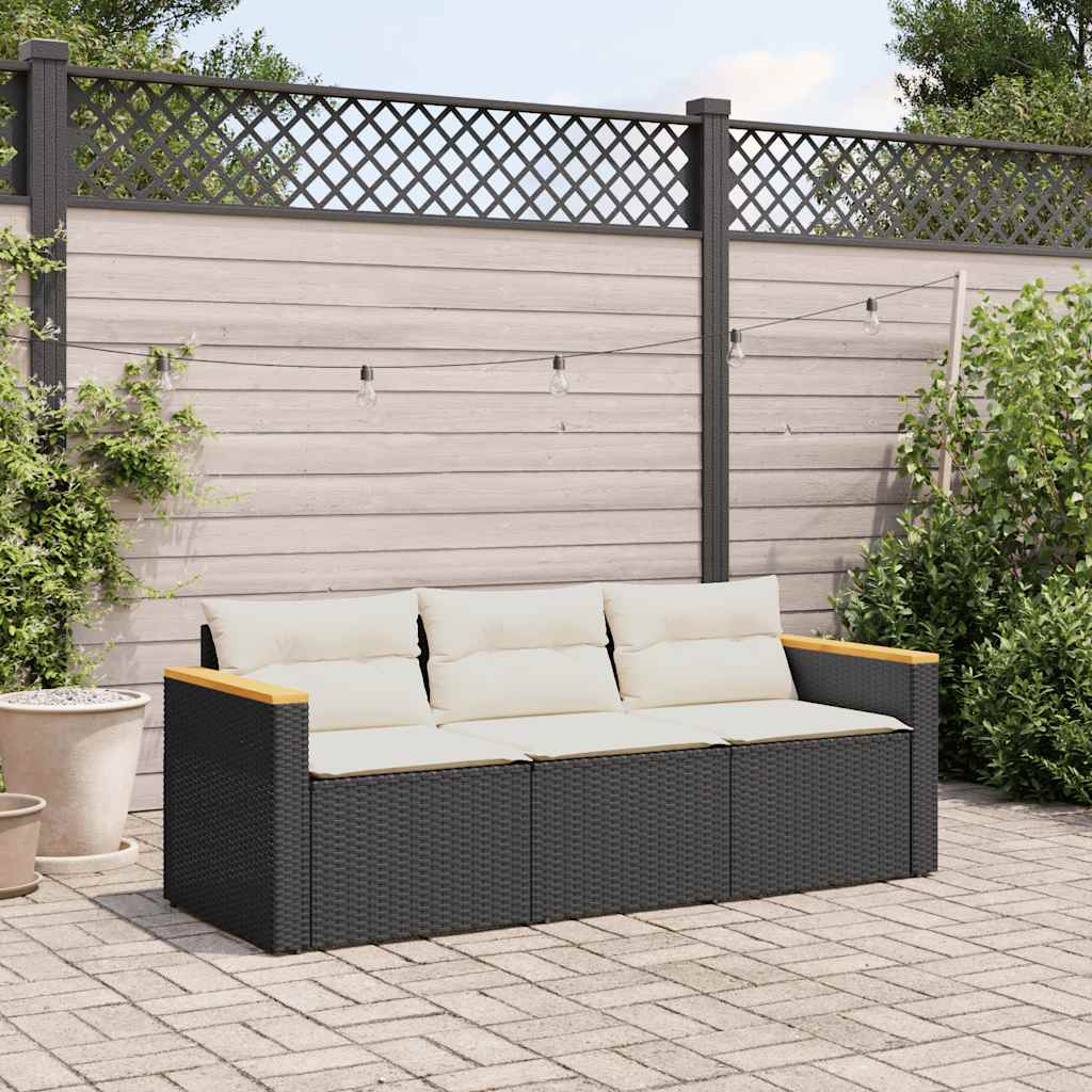 Divano da Giardino a 3 Posti con Cuscini Nero in Polyrattan | homemem39