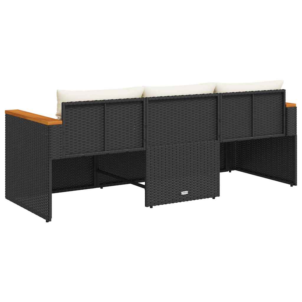Divano da Giardino a 3 Posti con Cuscini Nero in Polyrattan | homemem39