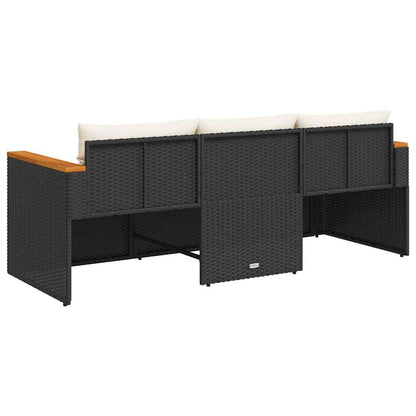 Divano da Giardino a 3 Posti con Cuscini Nero in Polyrattan | homemem39