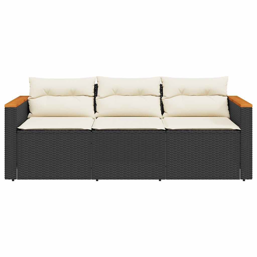 Divano da Giardino a 3 Posti con Cuscini Nero in Polyrattan | homemem39
