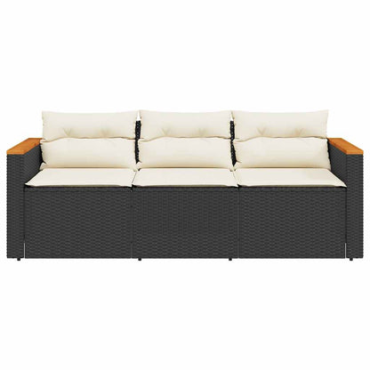 Divano da Giardino a 3 Posti con Cuscini Nero in Polyrattan | homemem39