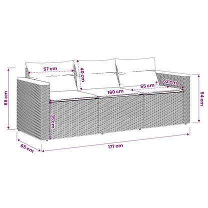 Divano da Giardino a 3 Posti con Cuscini Nero in Polyrattan | homemem39
