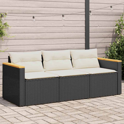 Divano da Giardino a 3 Posti con Cuscini Nero in Polyrattan | homemem39