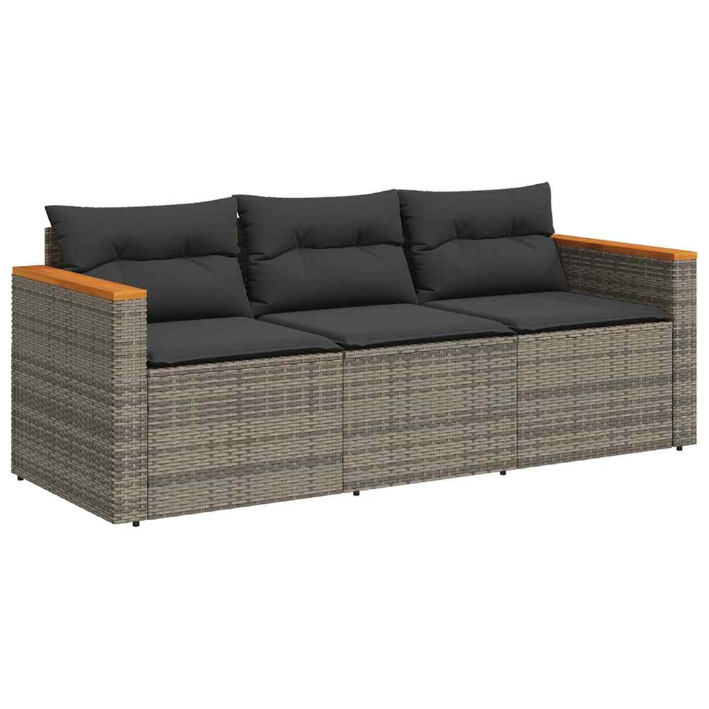Divano da Giardino con Cuscini 3 Posti Grigio in Polyrattan | homemem39