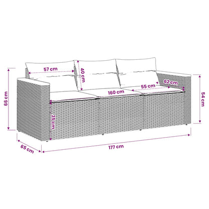 Divano da Giardino con Cuscini 3 Posti Grigio in Polyrattan | homemem39