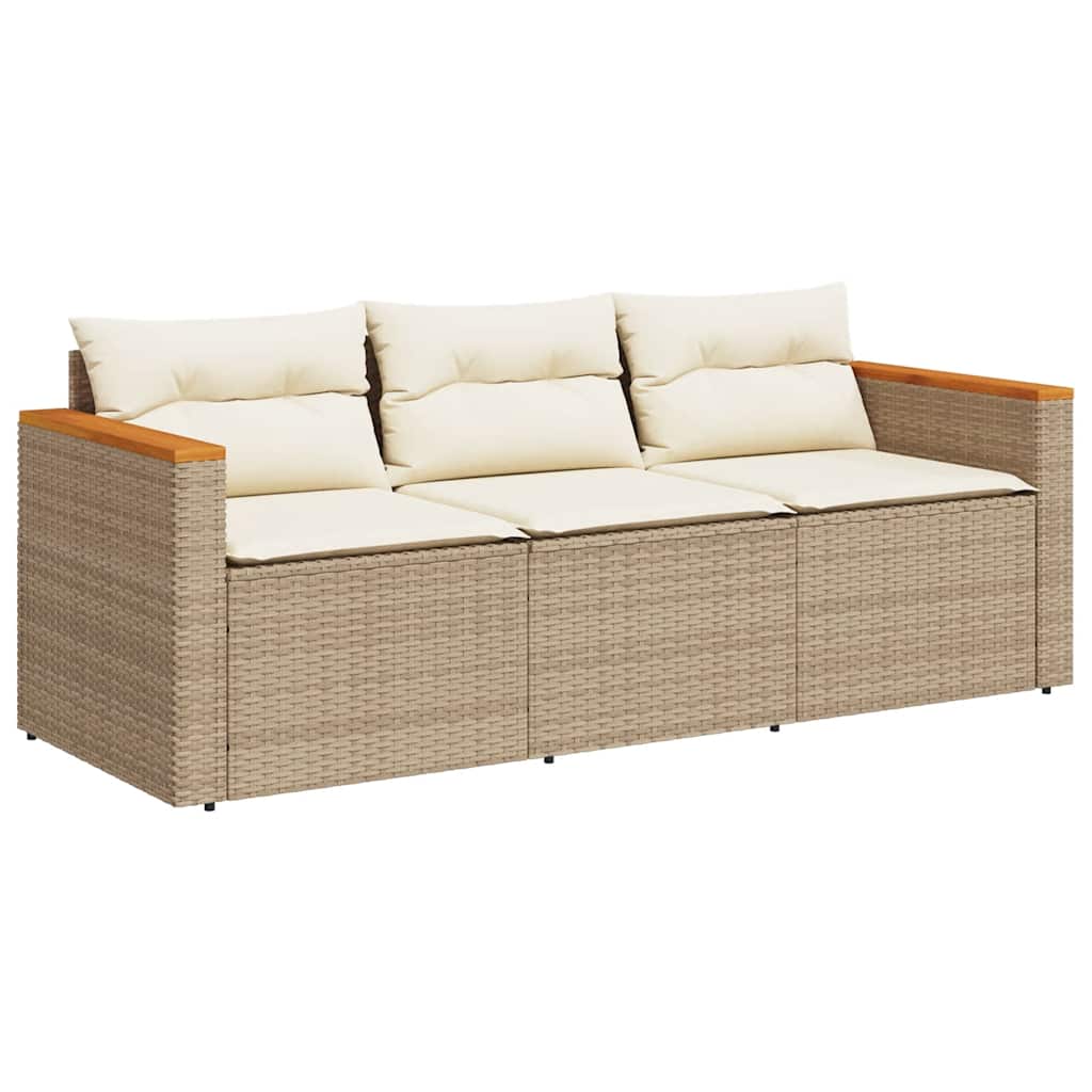 Divano da Giardino con Cuscini a 3 Posti Beige in Polyrattan | homemem39