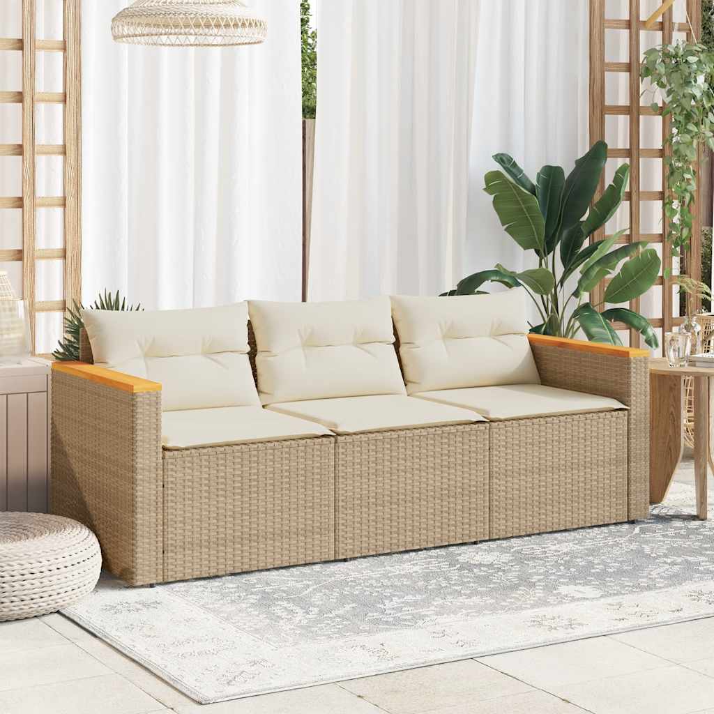 Divano da Giardino con Cuscini a 3 Posti Beige in Polyrattan | homemem39