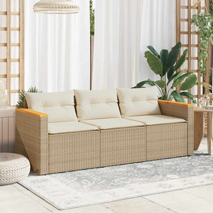Divano da Giardino con Cuscini a 3 Posti Beige in Polyrattan | homemem39