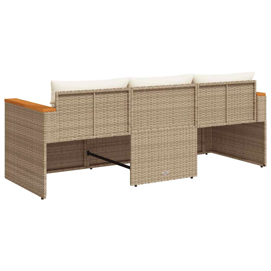 Divano da Giardino con Cuscini a 3 Posti Beige in Polyrattan | homemem39