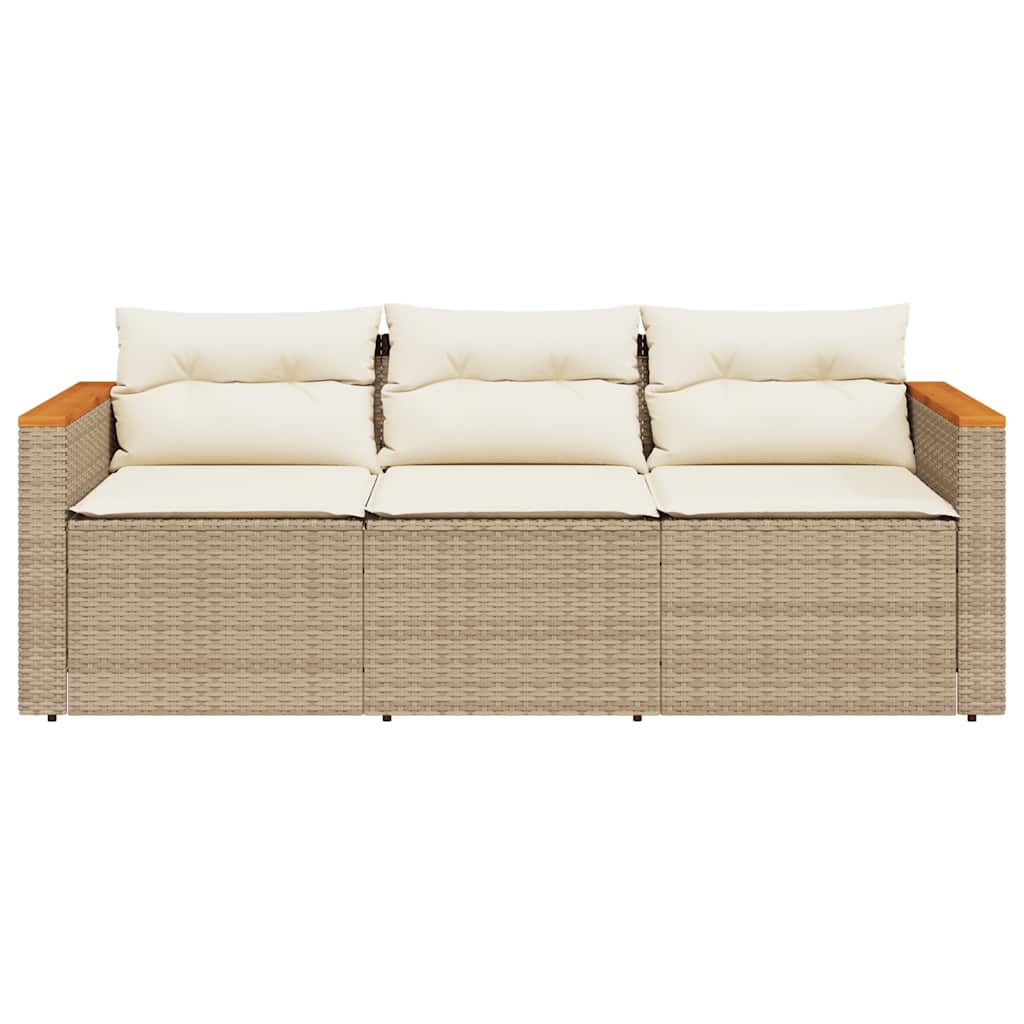 Divano da Giardino con Cuscini a 3 Posti Beige in Polyrattan | homemem39