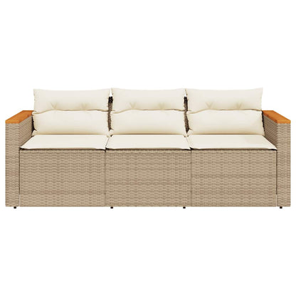 Divano da Giardino con Cuscini a 3 Posti Beige in Polyrattan | homemem39
