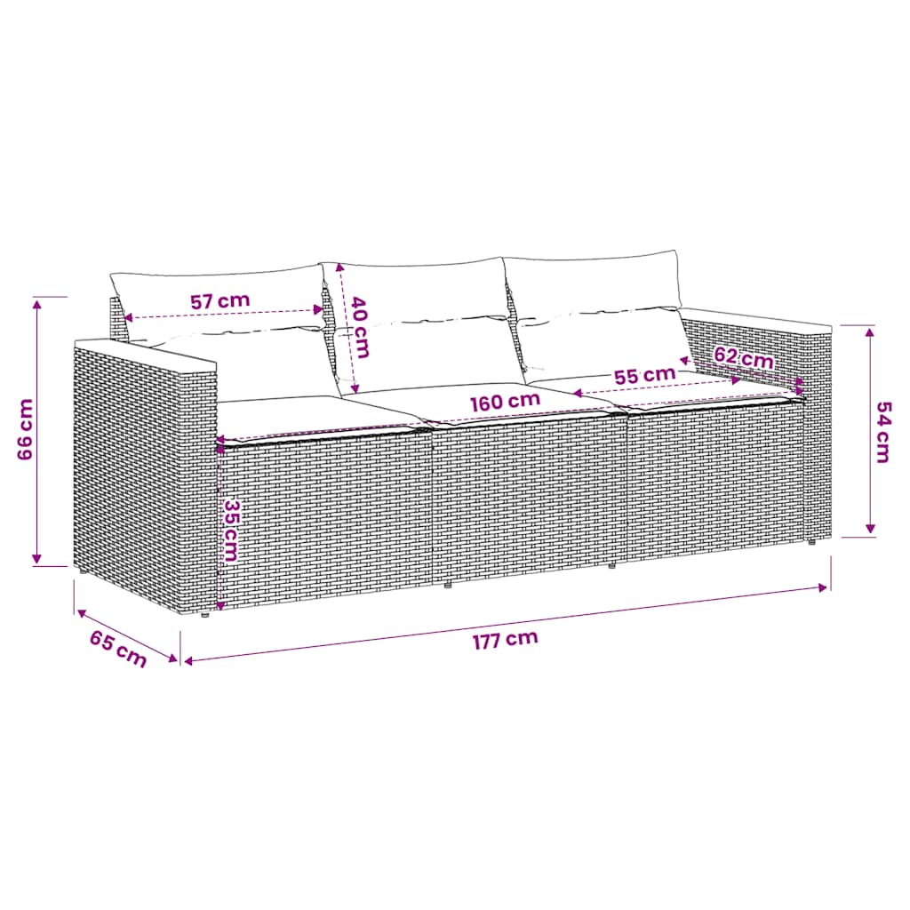 Divano da Giardino con Cuscini a 3 Posti Beige in Polyrattan | homemem39