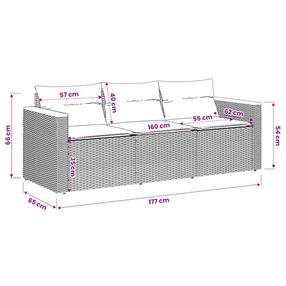 Divano da Giardino con Cuscini a 3 Posti Beige in Polyrattan | homemem39