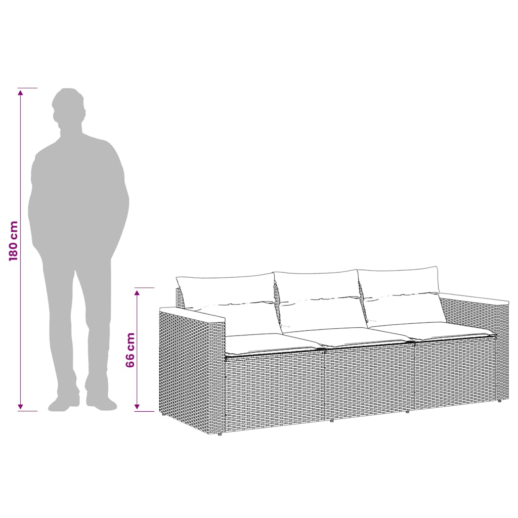 Divano da Giardino con Cuscini a 3 Posti Beige in Polyrattan | homemem39