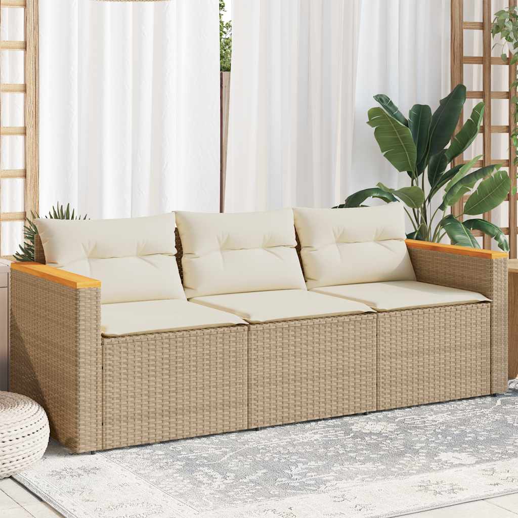 Divano da Giardino con Cuscini a 3 Posti Beige in Polyrattan | homemem39