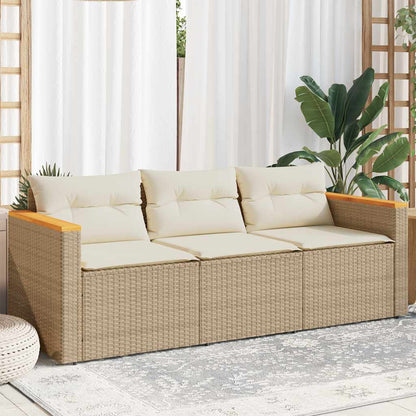 Divano da Giardino con Cuscini a 3 Posti Beige in Polyrattan | homemem39