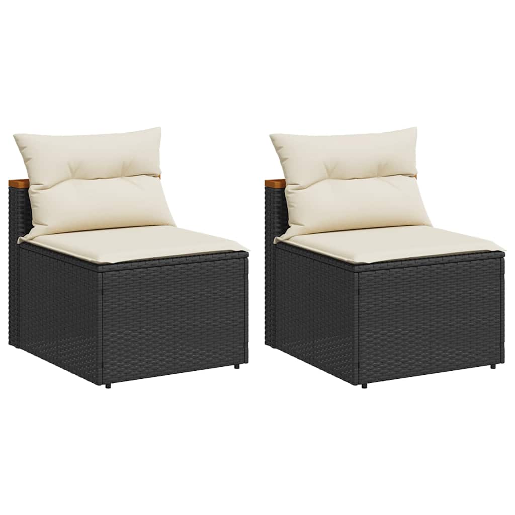 Divano Giardino Senza Braccioli con Cuscini 2pz Nero Polyrattan | homemem39