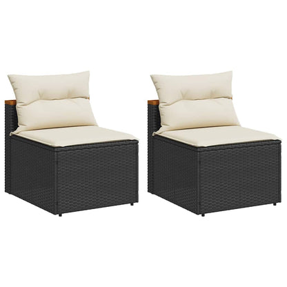 Divano Giardino Senza Braccioli con Cuscini 2pz Nero Polyrattan | homemem39