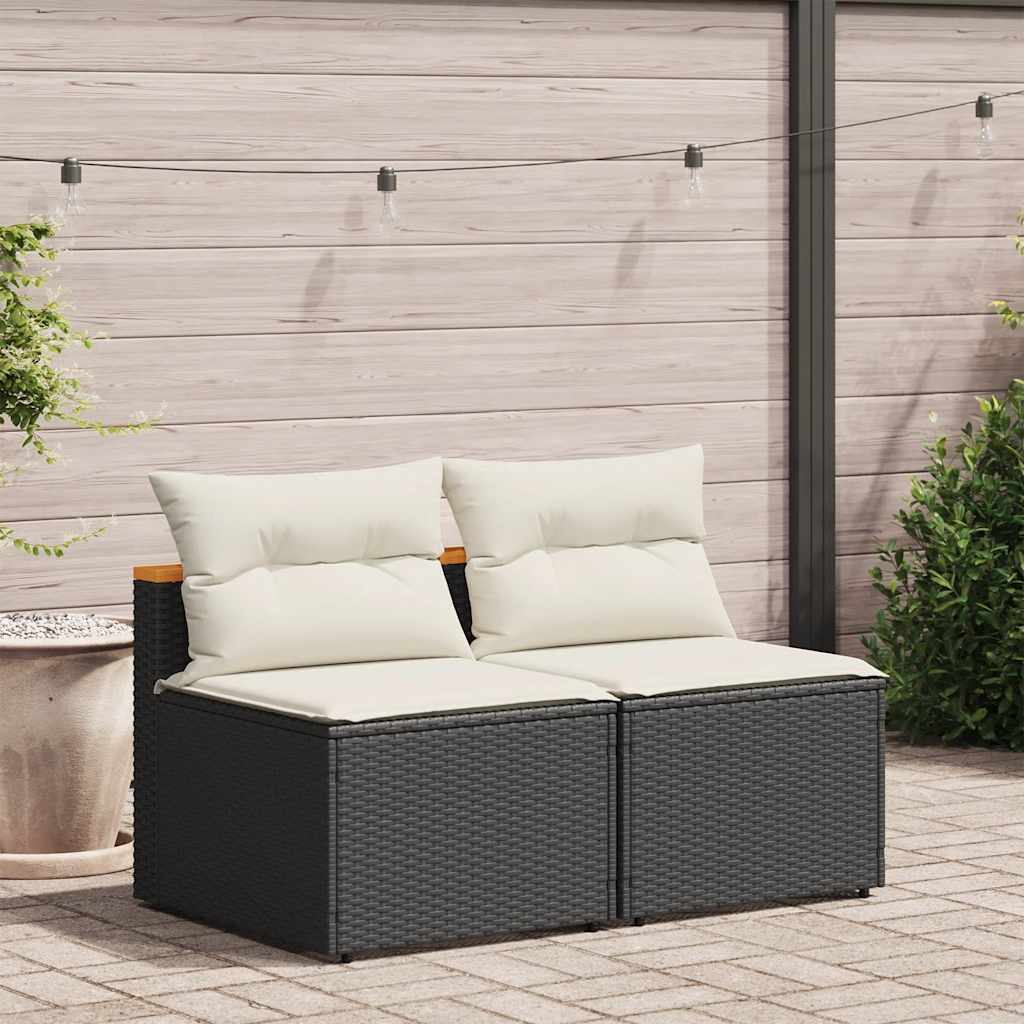 Divano Giardino Senza Braccioli con Cuscini 2pz Nero Polyrattan | homemem39