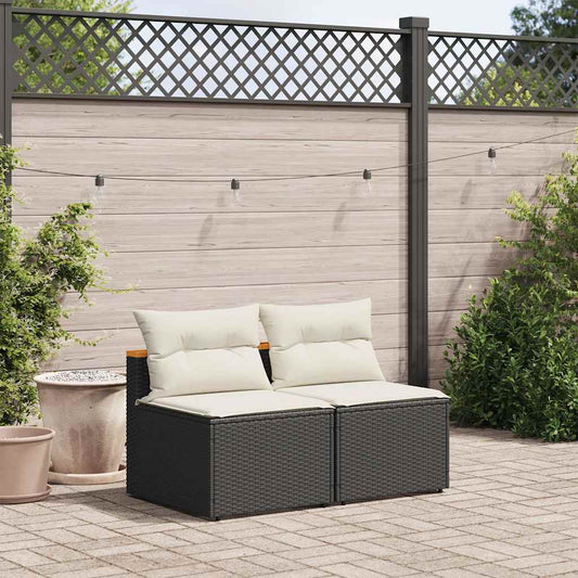 Divano Giardino Senza Braccioli con Cuscini 2pz Nero Polyrattan | homemem39