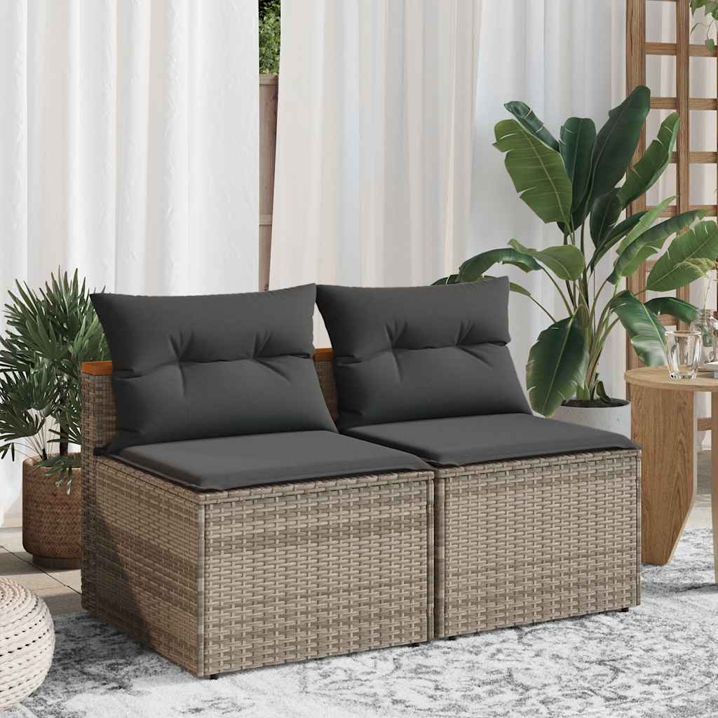 Divani Giardino Senza Braccioli con Cuscini 2 Grigi Polyrattan | homemem39