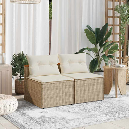 Divani Giardino Senza Braccioli con Cuscini 2 Beige Polyrattan | homemem39