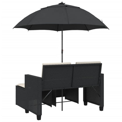 Divano Giardino 2 Posti Ombrellone e Sgabelli Nero Polyrattan | homemem39