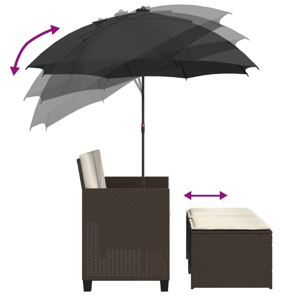 Divano Giardino 2Posti Ombrellone e Sgabelli Marrone Polyrattan | homemem39