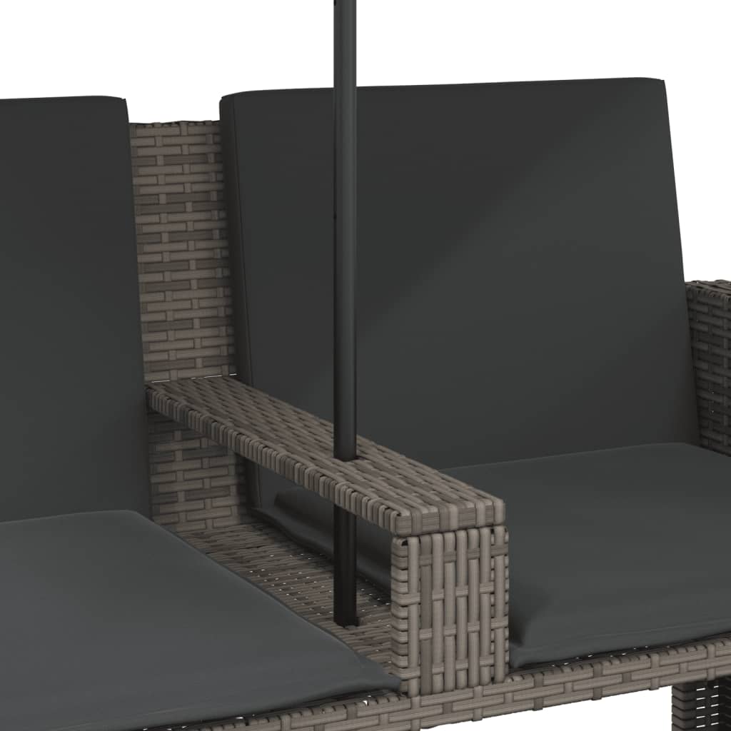 Divano Giardino 2Posti Ombrellone e Sgabelli Grigio Polyrattan | homemem39