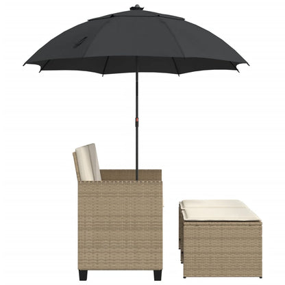 Divano Giardino 2Posti Ombrellone e Sgabelli Beige Polyrattan | homemem39