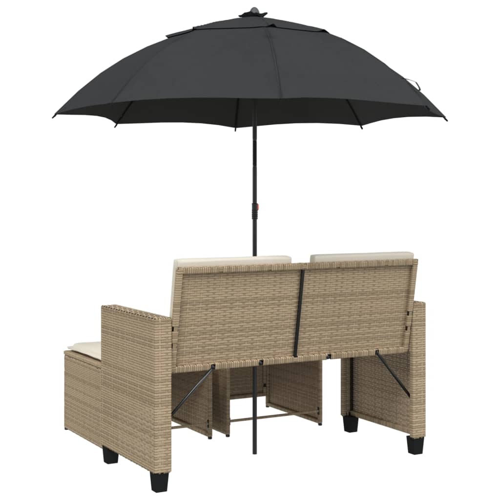 Divano Giardino 2Posti Ombrellone e Sgabelli Beige Polyrattan | homemem39
