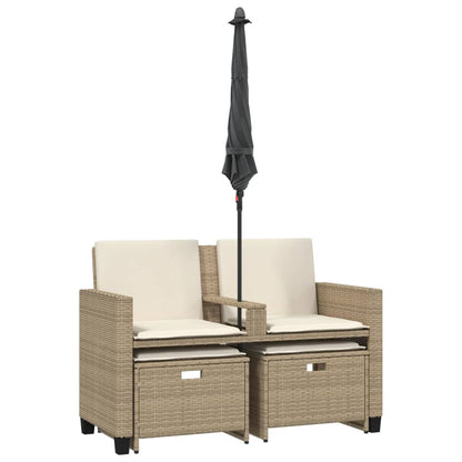 Divano Giardino 2Posti Ombrellone e Sgabelli Beige Polyrattan | homemem39