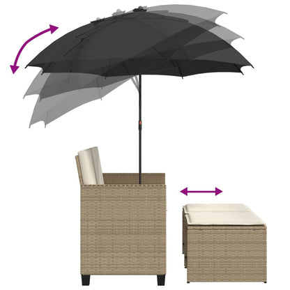 Divano Giardino 2Posti Ombrellone e Sgabelli Beige Polyrattan | homemem39