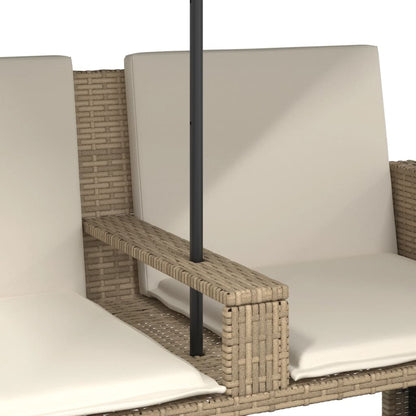 Divano Giardino 2Posti Ombrellone e Sgabelli Beige Polyrattan | homemem39
