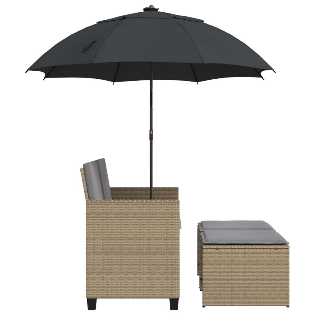 Divano Giardino 2Posti Ombrellone e Sgabelli Beige Polyrattan | homemem39