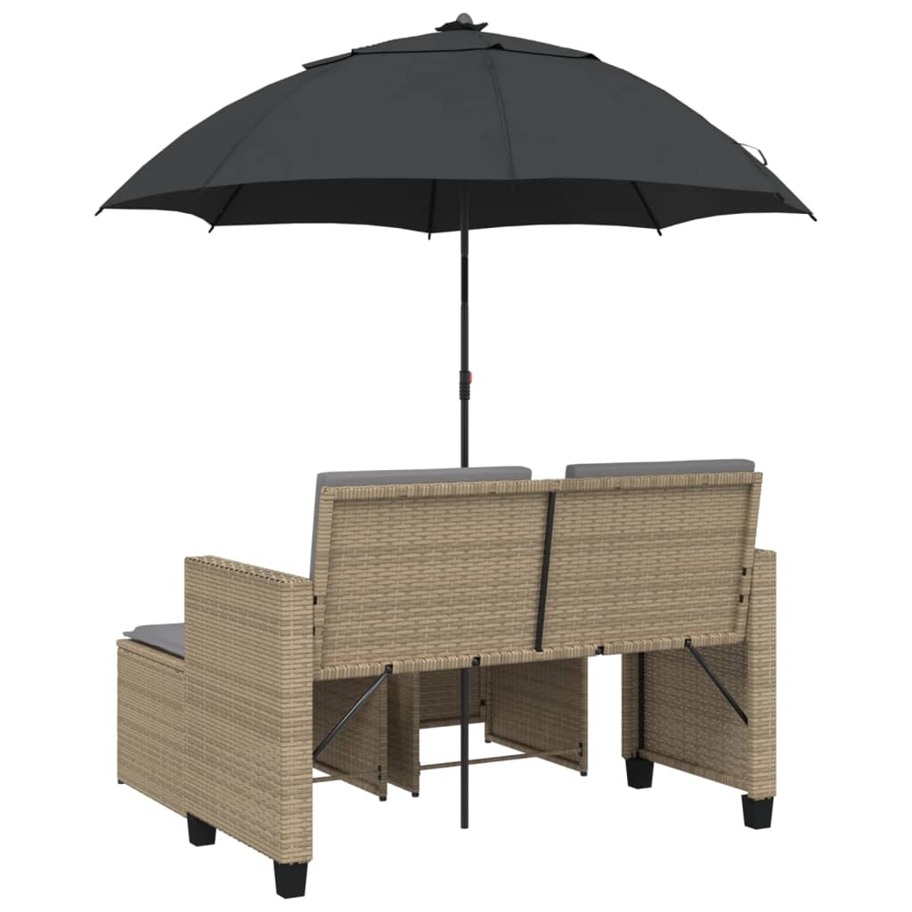 Divano Giardino 2Posti Ombrellone e Sgabelli Beige Polyrattan | homemem39