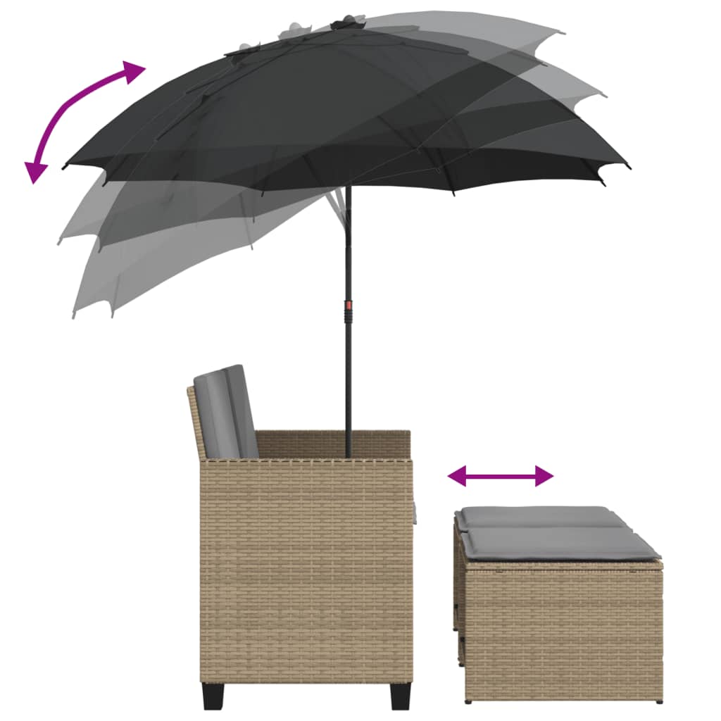 Divano Giardino 2Posti Ombrellone e Sgabelli Beige Polyrattan | homemem39