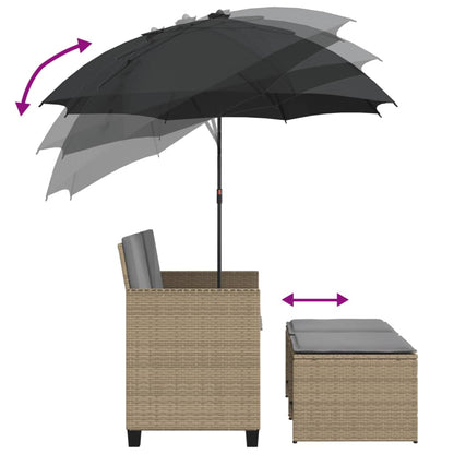 Divano Giardino 2Posti Ombrellone e Sgabelli Beige Polyrattan | homemem39