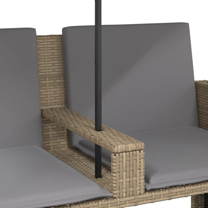 Divano Giardino 2Posti Ombrellone e Sgabelli Beige Polyrattan | homemem39