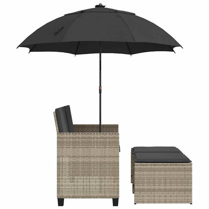 Divano 2Posti Ombrellone e Sgabelli Grigio Chiaro Polyrattan | homemem39