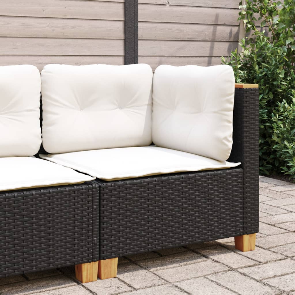 Divano Angolare da Giardino con Cuscini Nero in Polyrattan | homemem39