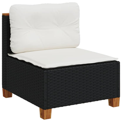 Divano Giardino Senza Braccioli con Cuscini Nero in Polyrattan | homemem39