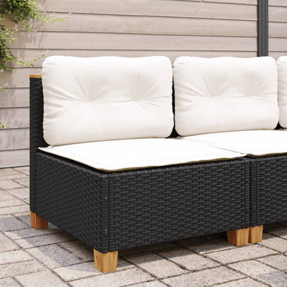 Divano Giardino Senza Braccioli con Cuscini Nero in Polyrattan | homemem39