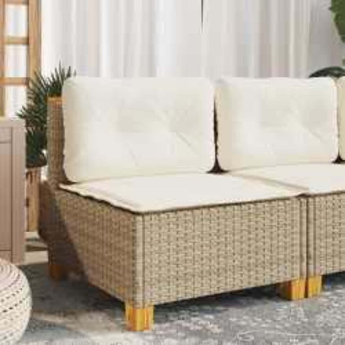Divano Giardino Senza Braccioli con Cuscini in Polyrattan