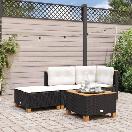 Sgabello Giardino con Cuscino Nero 63,5x56x32 cm in Polyrattan - homemem39