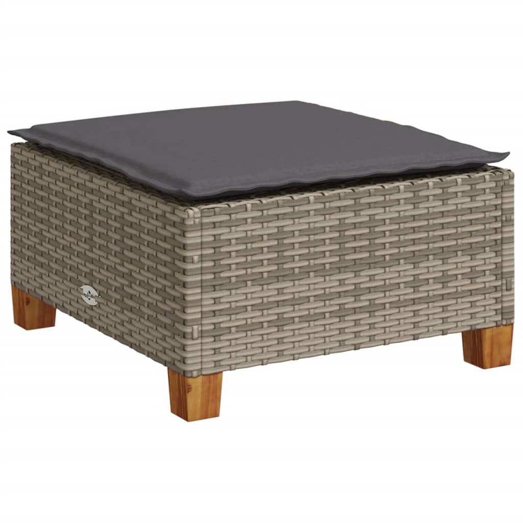 Sgabello Giardino con Cuscino Grigio 63,5x56x32cm in Polyrattan | homemem39