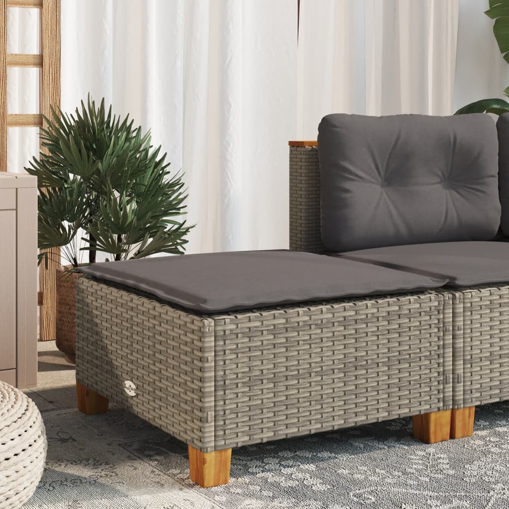 Sgabello Giardino con Cuscino Grigio 63,5x56x32cm in Polyrattan | homemem39