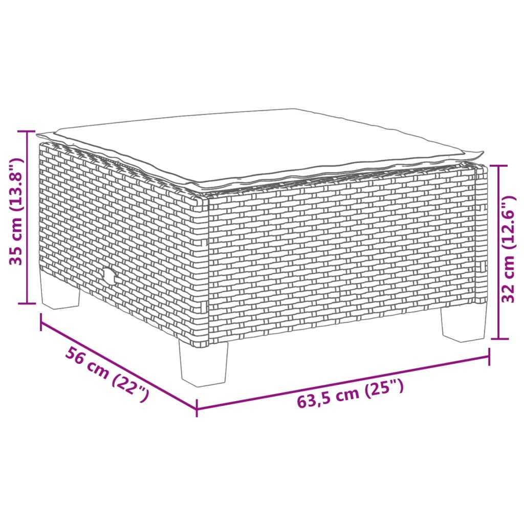 Sgabello Giardino con Cuscino Grigio 63,5x56x32cm in Polyrattan | homemem39